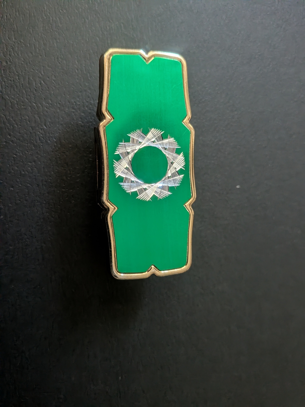 Vintage Mid-Century Green Enamel & Gold Tone Lipview Lipstick Mirror Clip